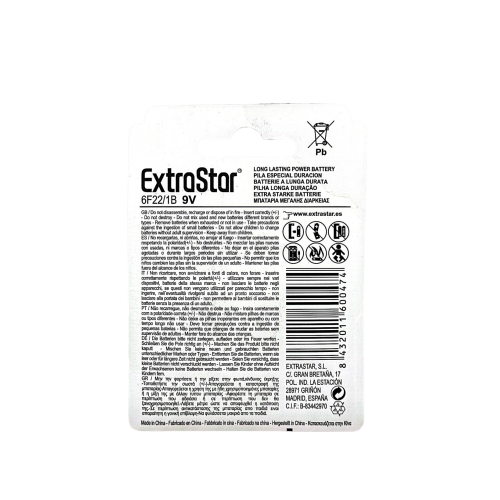 Extrastar 9 V - Batteria Carbonio "Special Duration"