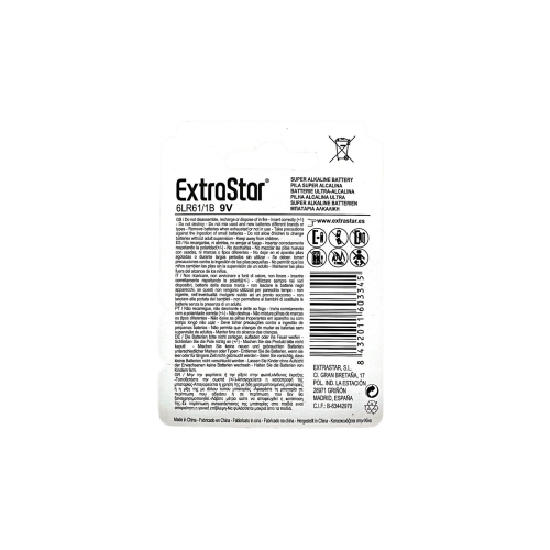 Extrastar 9V - Batteria Alcalina "Alkaline"