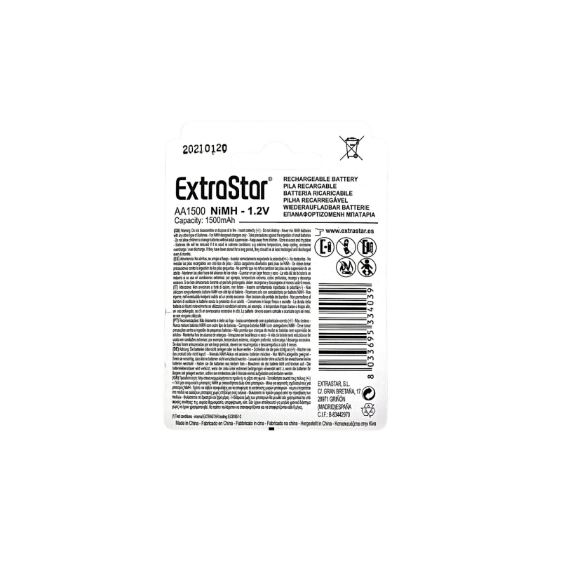 Extrastar AA 1500mAh - Rechargeable Ni-MH Battery