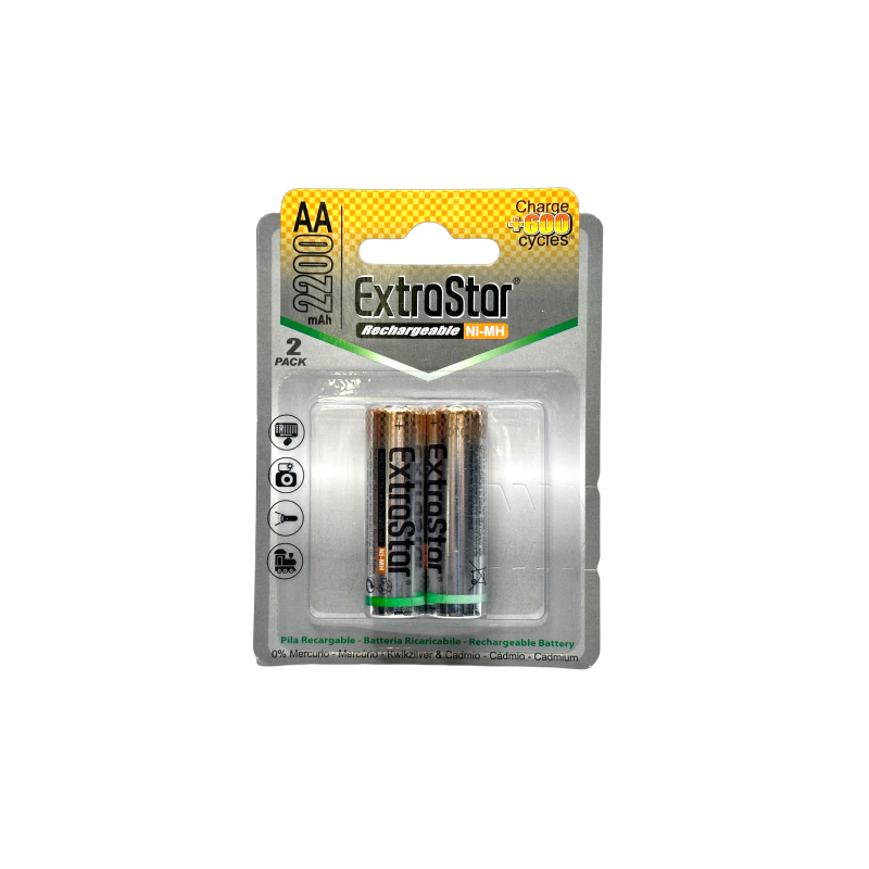 Extrastar AA 2200mAh - Batteria Ricaricabile "Rechargeable