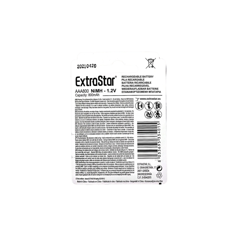 Extrastar AAA 800mAh - Batteria Ricaricabile "Rechargeable