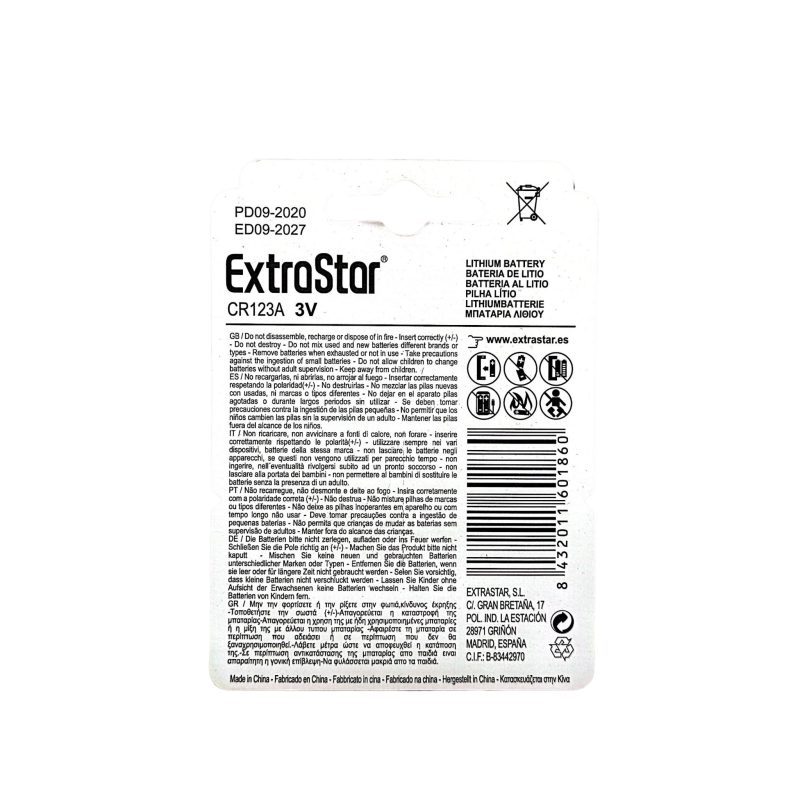 Extrastar CR123A 1500mAh - Batteria Litio "Lithium Battery"