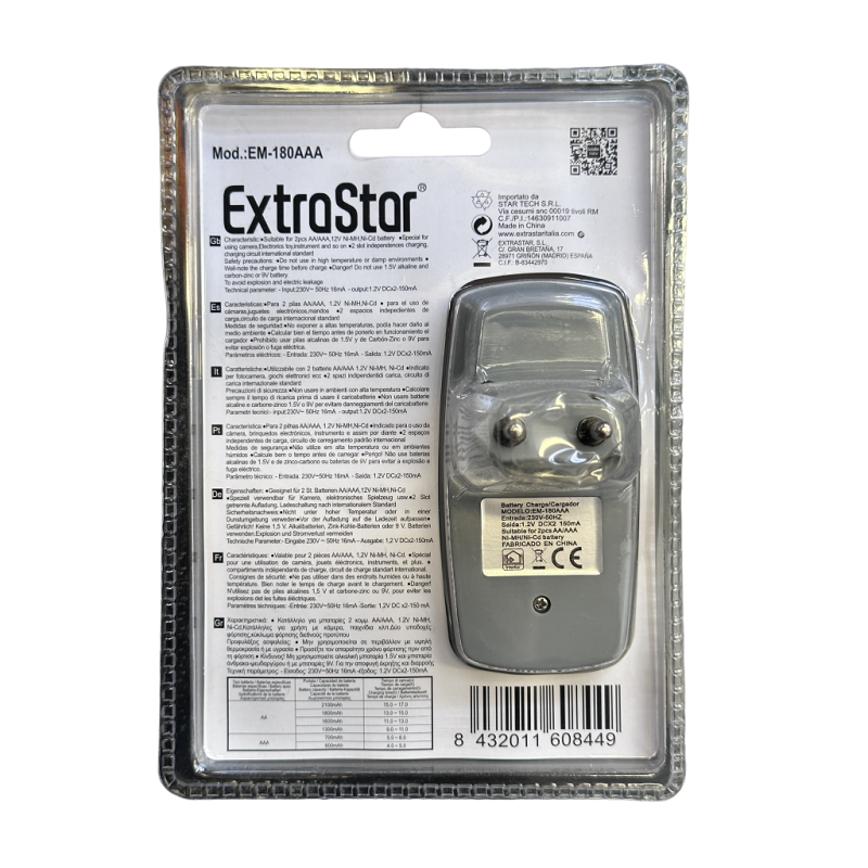 Extrastar Carica Batteria AA- AAA- 9V con 4 Batteria 600 mAh
