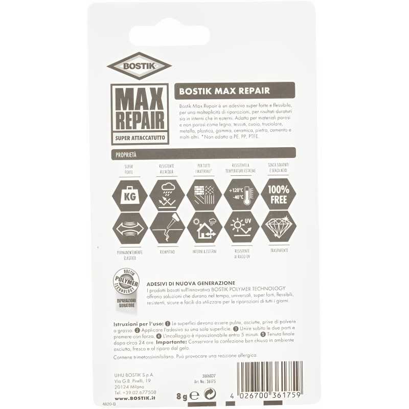 Bostik, Colla trasparente MAX REPAIR super attaccatutto
