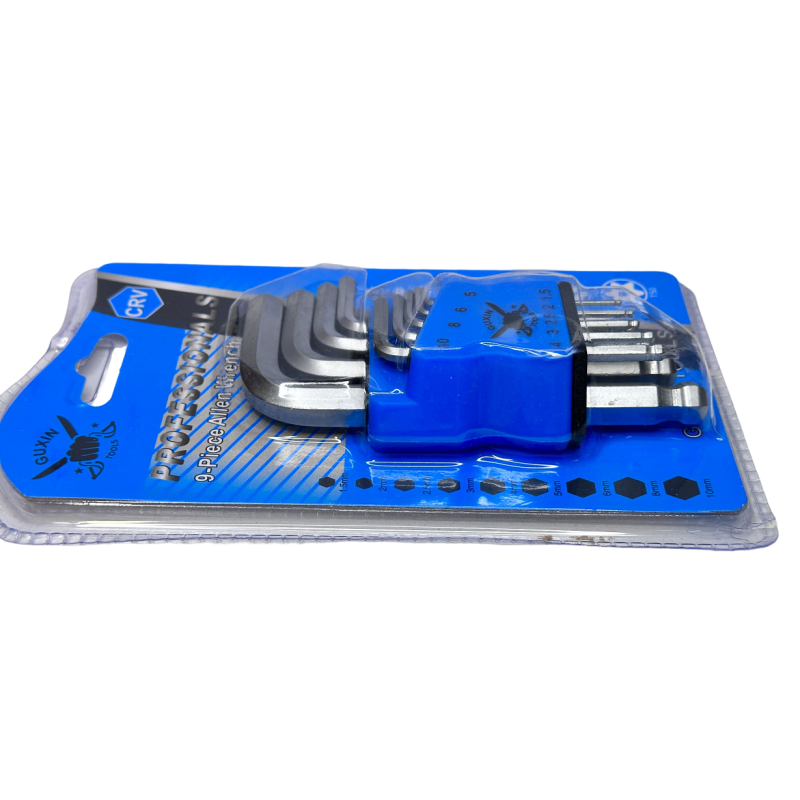 Allen key set of 9 pcs in small steel, hexagonal tip