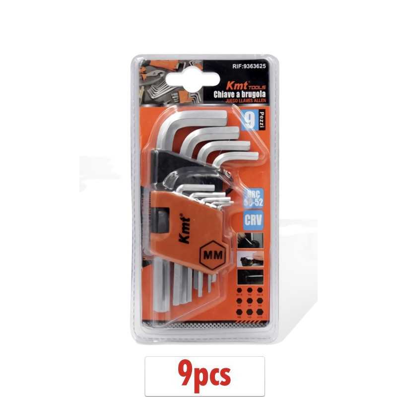 Allen key set of 9 pcs in Steel, Hexagonal tip