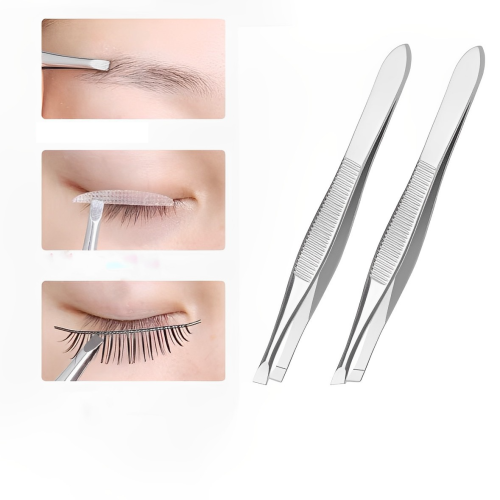 Stainless Steel Eyelash Pliers, Oblique Tip - Hair Lever and
