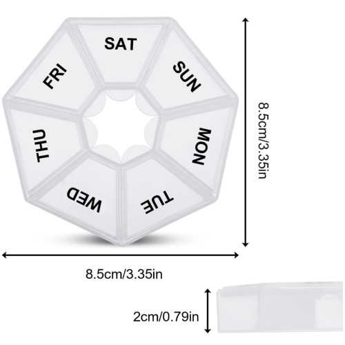 Weekly pill holder with 7 compartments