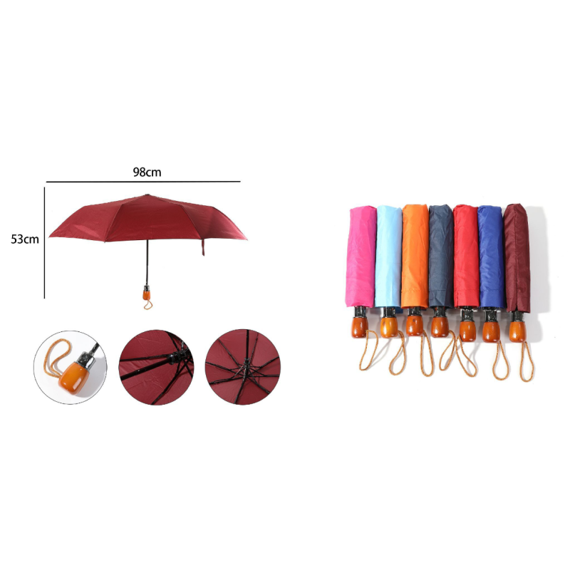 HENG DUN Automatic Folding Umbrella " Open " - Solid Colour 53cm
