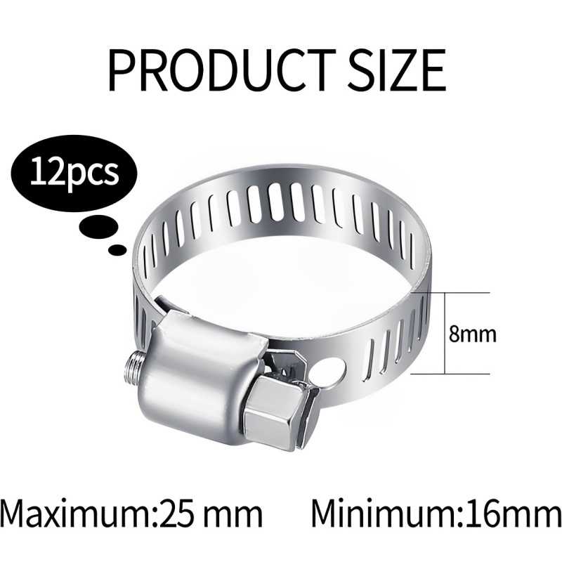Set of 12 Stainless Steel Pipe Tighteners 18-60 mm